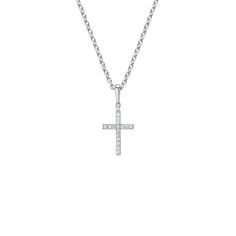 Cross Diamond Pendant - Silver. This meaningful pendant shines with shared prong-set diamonds in the shape of a cross. This design is perfect on its own or in a chic stack (1/15 total carat weight).