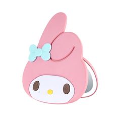 a pink hello kitty phone holder with a bow on it's head and ears