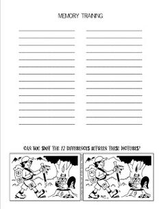 the memory training sheet is shown in black and white, with an image of a cartoon character