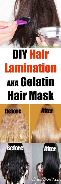 Hair lamination/gelatin hair mask recipe: 1/2 cup water; 1 packet Knox gelatin; 1 tbsp coconut oil. Hair Lamination, Gelatin Mask, Platinový Blond, Gelatin Hair Mask, Super Shiny Hair, Hair Mask Recipe, Coconut Oil Hair Mask, Hair Therapy, Spa Water