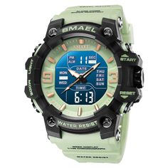 SMAEL SL-8049 Military Sports Watch - Dual Display, 5ATM Waterproof Product Description: The SMAEL SL-8049 is a military-style sports watch that combines a rugged aesthetic with practical features, perfect for outdoor enthusiasts. Built for reliability, toughness, and adventure, this timepiece is ideal for both daily wear and demanding outdoor conditions. Specifications: Brand: SMAEL Model: SL-8049 Movement Type: Quartz + electronic elements Weight: 77g Case Diameter: 59mm Case Thickness: 18mm Waterproof Grade: 50 meters Band Width: 22mm Total Strap Length: 245mm Key Features: Dual Movement Display (Analog + Digital): Offers both analog and digital timekeeping for precision and versatility. Bright blue LED digital display ensures enhanced visibility in low light. Military-Grade Durability Luxury Blue Watch Accessories For Outdoor, Luxury Sports Watches With Analog Display, Luxury Outdoor Analog Watches, Luxury Blue Outdoor Watch Accessories, Luxury Blue Diving Watch Accessories, Luxury Blue Watch Bands For Outdoor, Luxury Analog Outdoor Watches, Sport Style Men, Light Alarm Clock