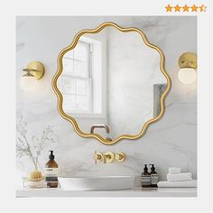 【Clear Reflection & NO Distortion】: This gold round mirror reflects clearly and achieves 1:1 restoration of the real image without distortion. The high-definition float glass design makes it an ideal bathroom vanity mirror
【Iron Frame Mirror】: Gold bathroom mirror with Iron frame which is anti-rust; Also the metal-framed mirror is built with explosion-proof membrane which ensure the mirror being safely and securely for using
【Modern Simple Style Decorative Mirrors】: The round wavy frame mirror w Wavy Frame, Decorative Mirrors, Ideal Bathrooms, Metal Frame Mirror, Frame Mirror