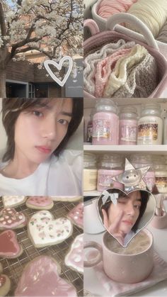 a collage of photos with hearts, cookies and other items