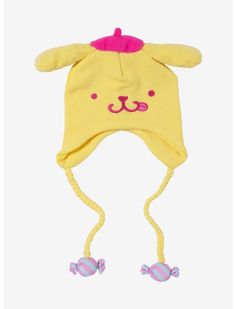 Pompompurin Sweets Figural Tassel Beanie | Hot Topic Pom Pom Purin Headband, Sanrio Outfits Pompompurin, Pompompurin Hat, Pompompurin Jewelry, Sanrio Pajamas Pompompurin, Pompompurin Accessories, Blair Witch Project, Exploding Kittens, Disney Dragon