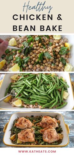 healthy chicken and bean bake with lemons, green beans, and spinach