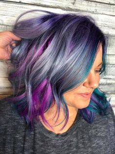 2023 Vivid Hair Trends, Gray And Purple Hair, Smoky Purple Hair, Grey Hair With Purple Highlights, Hip Hairstyles, Autumn Hairstyles, Dramatic Hair Colors, Purple Grey Hair, Colored Hairstyles