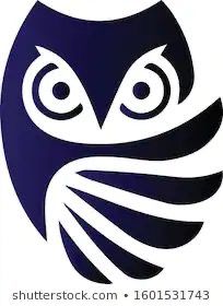 an owl logo is shown in blue and white