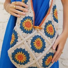 Crochet Cotton Bag, Knit Bag, Beach Bohemian, Bohemian Beach, Bag Handmade, Knitted Bags, Cotton Bag, Handmade Crochet, Blue Floral