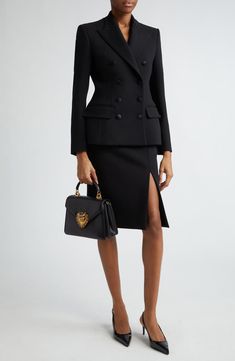 Dolce&Gabbana Turlington Double Breasted Wool Blend Blazer | Nordstrom Tailored Skirt Suits For Women, Double Breasted Blazer Outfit Women, Blazer Skirt Outfit, Blazers Outfits, Pencil Skirt Suit, Blazer And Skirt Set, Tailored Skirt, Blazer Outfits For Women, Work Fits