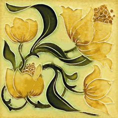 Glass Tile Art, Painted Tiles, Relief Art, Art Nouveau Flowers, Artistic Tile, Glass Tiles