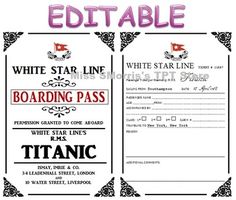 a white star line boarding pass with the words,'white star line boarding pass '