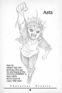 a drawing of an anime character with the caption asta in it's hand