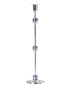 a silver candle holder with three balls on the top and one ball at the bottom