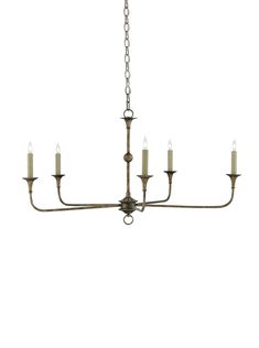 a chandelier with five lit candles hanging from it's center, on an isolated white background