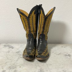 Well Loved Men’s 10.5 D Rod Patrick Black & Yellow Cowboy Cowgirl Boots Yellow Fitted Boots With Round Toe, Yellow Fitted Casual Boots, Yellow Leather High-top Boots, Yellow High-top Leather Boots, Yellow Leather Boots With Snip Toe, Yellow Western Boots With Round Toe, Yellow Western Leather Boots, Cowboy Cowgirl, Cowboy Western