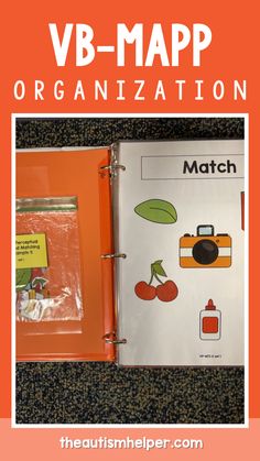 an orange binder with the words vb - map organization and pictures on it