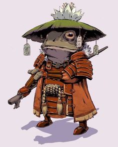 a drawing of a frog dressed as a samurai