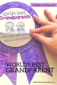 the world's best grandparents award is being held in front of a purple ribbon