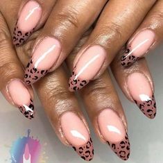 Leopard Tip Nails, Nude Leopard Nails, Leopard Nail Art Designs, Long Round Nails, Leopard Nail Designs, Leopard Nail Art, Cheetah Nail Designs, Cheetah Print Nails, Animal Print Nails Art