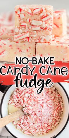 no - bake candy cane fudge in a white bowl