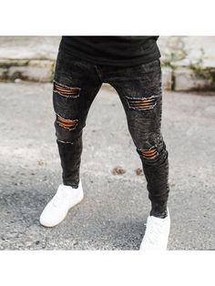 Men Jeans, Denim Ripped Print Foot Pants Urban Stretch Ripped Bottoms, Urban Style Stretch Ripped Bottoms, Stretch Jeans With Zip Fly For Streetwear, Cheap Jeans, Black Ripped Jeans, Latest Mens Fashion, Type Of Pants, Edgy Outfits, Printed Pants