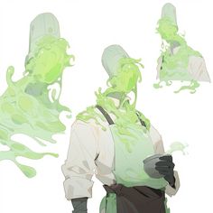 an anime character with green paint on his face and hands, standing in front of a white background