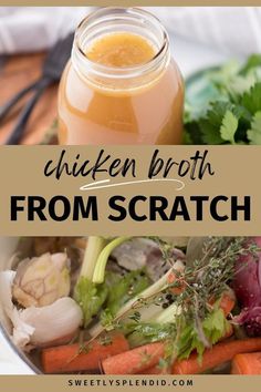 chicken broth from scratch in a glass jar with carrots and celery