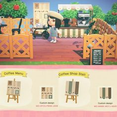 the menu for coffee shop stall is shown in this screenshot from animal crossing city