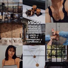 a collage of photos showing different types of women's clothing and accessories, with the caption vsco