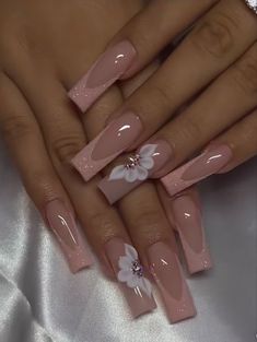 Quinceanera Nails, French Tip Acrylic Nails, Long Acrylic Nails Coffin, Long Square Acrylic Nails