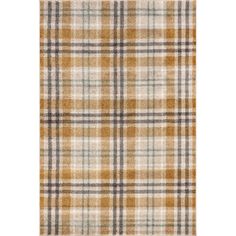 a beige and blue plaid rug on a white background