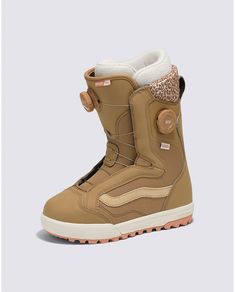 the snowboard boots are tan and brown