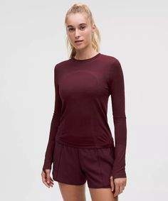 Swiftly Wool Long-Sleeve Shirt *Waist Length | Women's Short Sleeve Shirts & Tee's | lululemon Lululemon Short Sleeve, Lululemon Swiftly Tech Long Sleeve, Fall Winter Fashion Trends, Swiftly Tech Long Sleeve, Winter Fashion Trends, Ski Vacation, Lululemon Swiftly Tech, Leggings Hoodie, Lululemon Swiftly