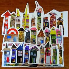 the collage is made up of many different houses and buildings, all in different colors