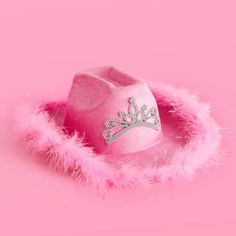 Yeehaw, bitches.|| Turn up in nashville with our extra rowdy cowgirl hat that guarantees you'll find yourself at a late night honky tonk screaming "one more song!". Let's go girls. pink velvet upper + fur trim rhinestone tiara 22" diameter Birthday Cowgirl Hat, Rodeo Hair, Preppy Hat, Pink Cowgirl Hat, Pink Bachelorette Party, Last Rodeo, Barbie Halloween, Rodeo Birthday, Rodeo Cowgirl