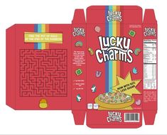 the lucky charms box is open to reveal an image of lucky charms on it's side