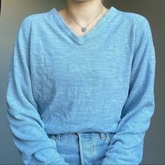 "Vintage 90s Christian Dior Women's Blue V Neck Long Sleeve Oversized Sweater L Faint stain on chest (pic 7) Color: blue V neck Size large Material: acrylic blend Good vintage condition Approximate measurements: Collar to hem: 26\" Pit to pit: 22\" Sleeve: 25\" Modeled on a medium" 90s Christian Dior, Silk Cardigan, Blue V, Pullover Sweater Women, Green Silk, Oversized Sweater, Knit Jacket, Women Pullover, Pullover Sweaters