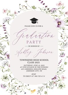 Wildflower Graduation Invitation Template, Class 2023, Wildflower Graduation Party Invitation, Printable High School Graduation Invite, W1 Wildflower Graduation Party, Wedding Programs Funny, Boho Graduation, Fun Wedding Programs, Graduation Party Desserts, Grad Party Invitations, Graduation Invitations High School, Class 2023, Wedding Timeline Template