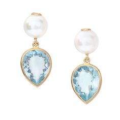 This wonderfully delicate and gentle pair of earrings instantly bring the calm of the oceans. These earrings were Inspired by the beauty of the oceans and it’s many wonders. Dazzling akoya pearls are paired with drops of aquamarines which look like droplets of water. A pair of beautiful tsavorites are bezel set to comp Elegant Teardrop Blue Topaz Earrings, Elegant Blue Topaz Teardrop Earrings, Elegant Aquamarine Earrings, Elegant Aquamarine Earrings For Anniversary, Elegant Blue Topaz Briolette Earrings, Elegant Aquamarine Briolette Jewelry, Elegant Briolette Aquamarine Jewelry, Blue Pearl Drop Earrings In Fine Jewelry Style, Elegant Aquamarine Drop Earrings