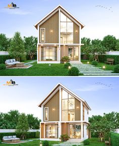 two pictures of the same house in different views