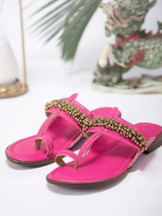 Ghugroo Love - Pink Handcrafted Kolhapuri Flats Ghugroo Love - Pink Handcrafted Kolhapuri Flats Festive Sandals With Gota Work For Diwali, Festive Sandals With Gota Work And Single Toe Strap, Flat Sandals For Diwali, Flat Sandals For Festive Diwali, Flat Sandals For Festive Diwali Celebrations, Festive Cutdana Sandals For Festivals, Traditional Sandals For Diwali Festival, Festive Sandals With Zari Work For Diwali, Festive Dori Work Sandals