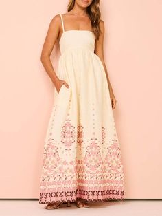 Dresses – Page 4 – Likemychoice Long Dress Floral, Long Flowing Skirts, Maxi Dress With Pockets, Floral Print Dress Long, Placement Print, Loose Maxi Dress, Spaghetti Strap Maxi Dress, Summer Getaway, Floral Dresses Long