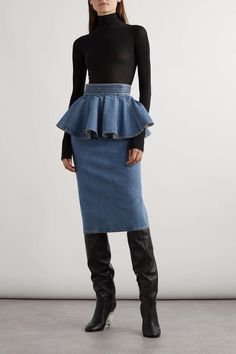 ALAÏA Ruffled denim waist belt Recycled Denim Fashion, Flared Denim Skirt, Denim Corset, Denim Belt, Denim Trends, Recycled Denim, Refashion Clothes, Classy Women, David Yurman