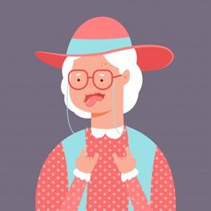 an old woman with glasses and a red hat is making a funny face as she holds her finger up