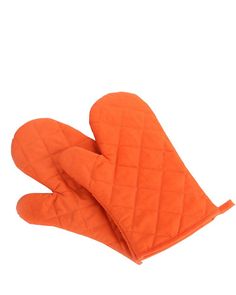 an orange oven mitt on a white background