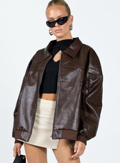 Goldsmith Faux Leather Bomber Jacket Brown Style Essentials, Festival Jacket, Pu Jacket, Coachella Outfit, Autumn Style, Oversized Jacket, Coat Outfits, Thanksgiving Outfit, Brown Jacket