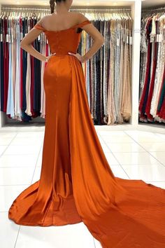 Court Train Prom Dress, Orange Mermaid, Sweep Train Prom Dress, Prom Dresses Long Mermaid, Orange Satin, Cheap Bridesmaid, Rose Blush, Cheap Bridesmaid Dresses, Satin Prom Dress