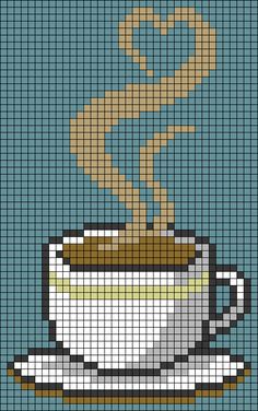 a cross stitch pattern with a coffee cup