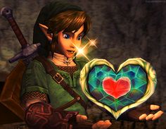 the legend of zelda holding a heart shaped object