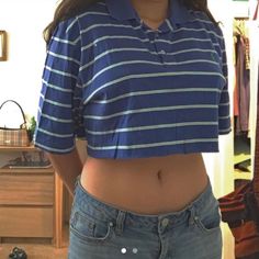 This Shirt Has Tiny Bleach Stains And Is 100% Cotton Made In Peru I’ve Never Worn This And I’m Selling Bc It’s Very Short Blue Cropped Summer Top, Blue Cropped Top, Cropped Polo Shirt, Top Polo, 90s Ralph Lauren, Cropped Polo, Sports Crop Tops, Cropped Tee Shirt, Polo Sport Ralph Lauren